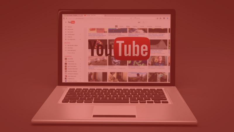 A laptop displaying YouTube search results, cover image for an article about getting started on YouTube as an artist