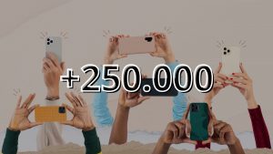 Hands raising mobile phones and the text '+250,000,' featured image of an article on how to get 250,000 followers on TikTok