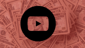 Black YouTube logo on $10 bills, featured image for the blog on 'How to Monetize YouTube in 5 Steps.