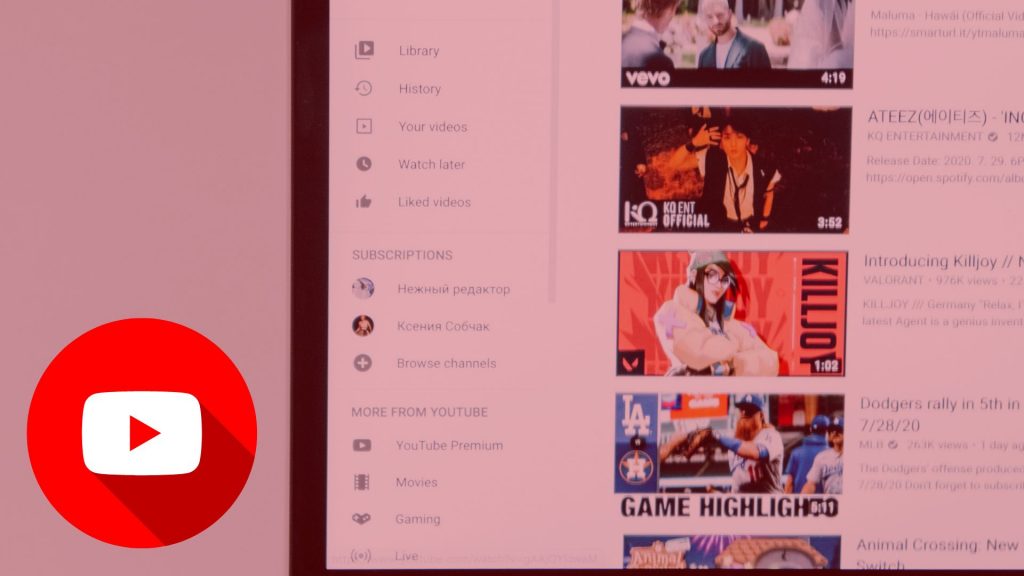 Screen displaying YouTube search results next to the app logo, main image of an article on 'How to Get Comments on YouTube'