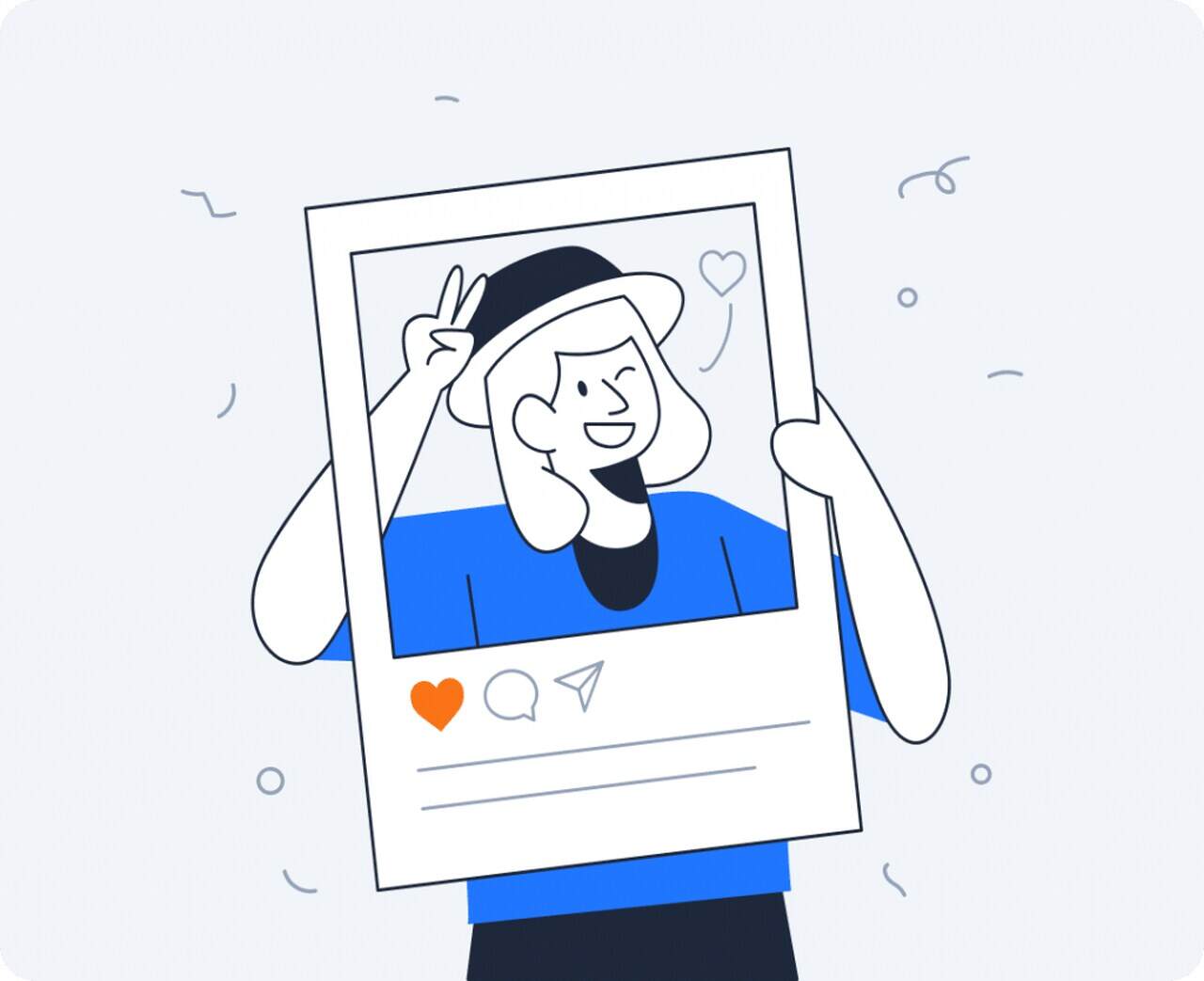 an illustration of a girl in blue shirt buying free Facebook followers