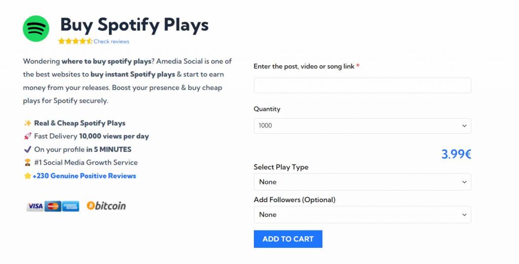 Amedia Social service: buy spotify plays