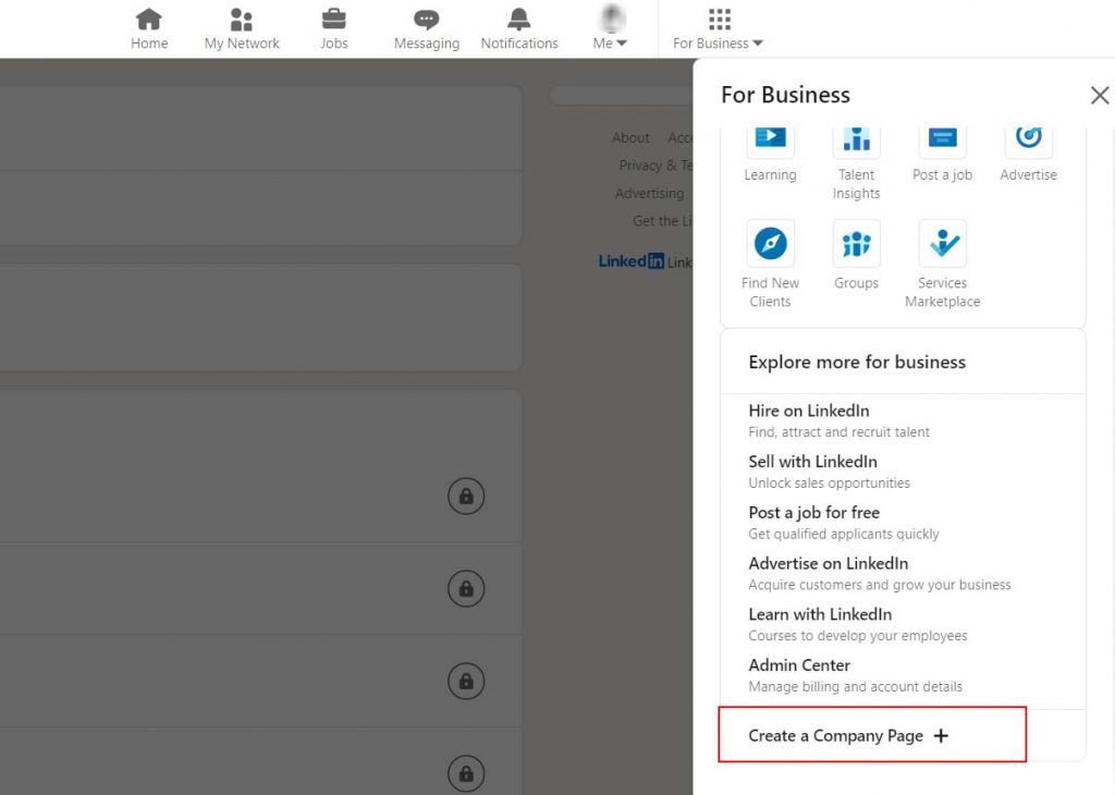 how to create a business page on Linkedin step 1