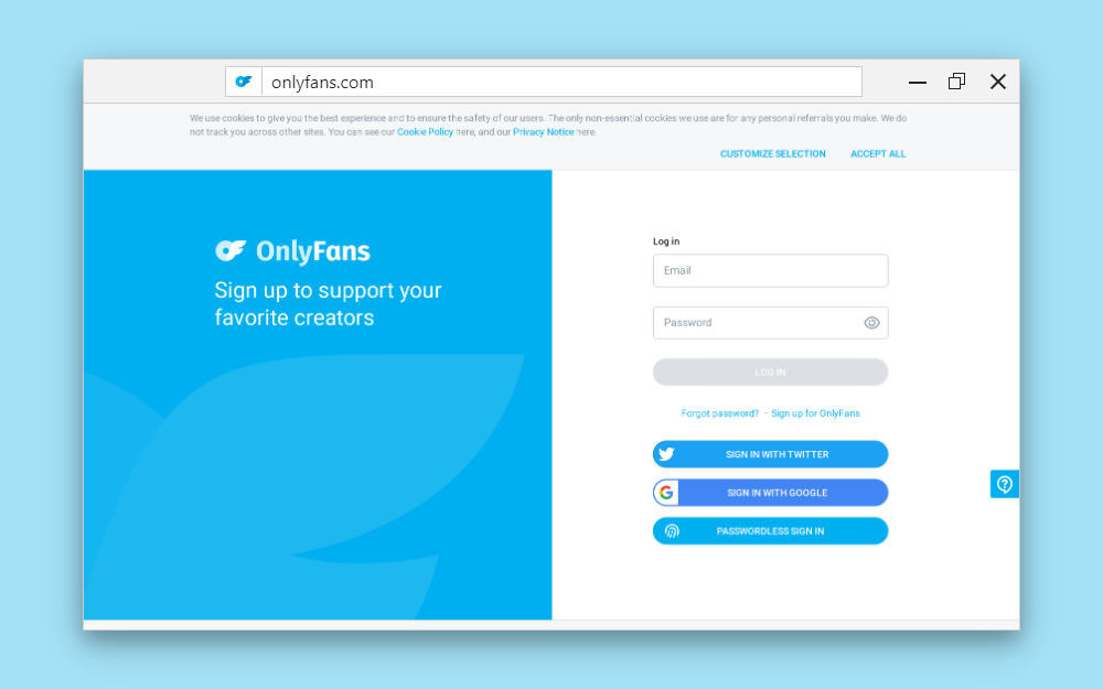 Onlyfans homepage to create OnlyFans Account