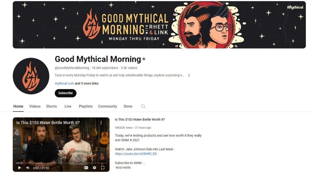 a blog image of the homepage of the YouTube channel Good Mythical Morning
