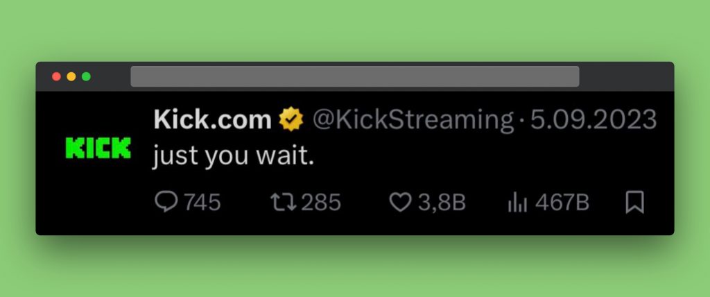 kickcommunity tweet says "just you wait"