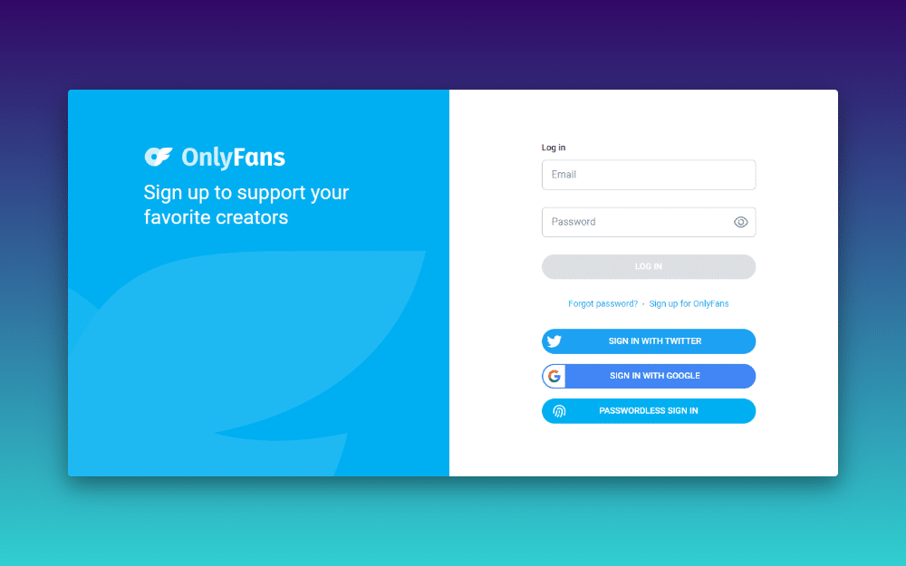 OnlyFans's login page