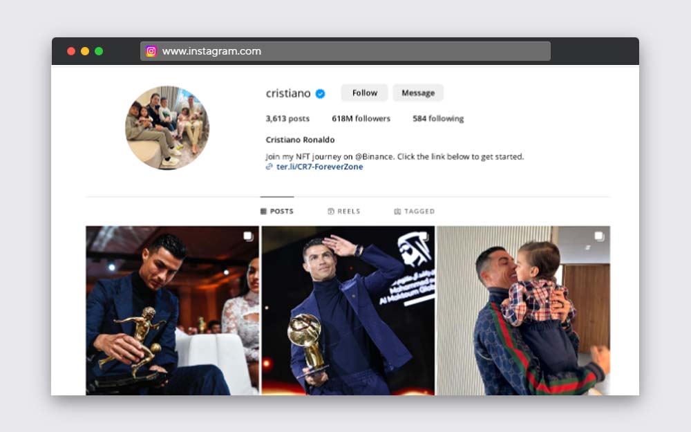 Sample of Instagram Verification Badge on Chris Ronaldo's Instagram Account
