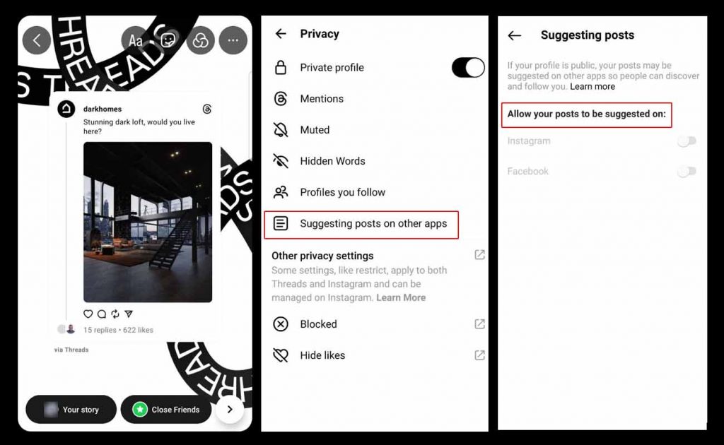 steps to share Threads post into Instagram and Facebook