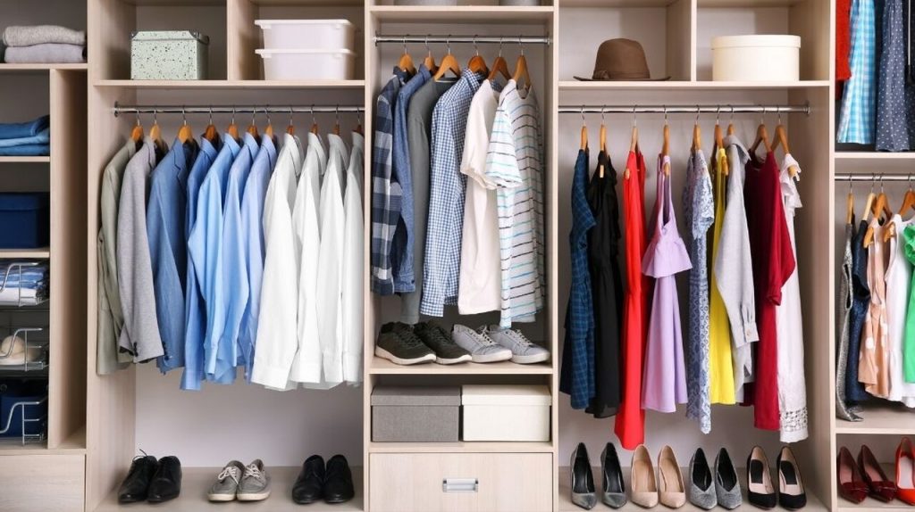 A wardrobe and clothes