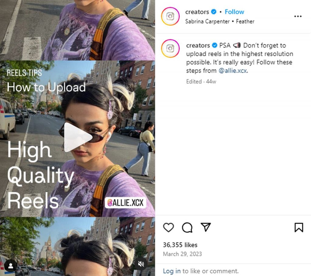 a screenshot of an Instagram post from Creators account showing a reels of a girl explaining how to create high quality reels on Instagram quickly